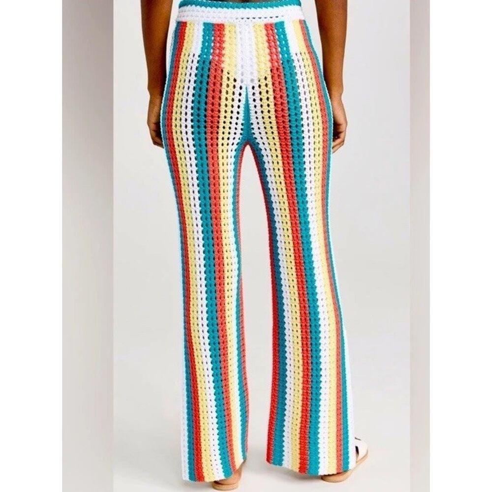 Solid & Striped The Logan Pants Crochet Striped Side Slits Swim Coverup L $278